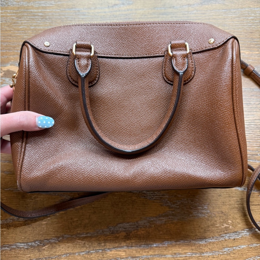 Coach Pebbled Leather Satchel in Warm Brown with Gold Hardware - Picture 3 of 6